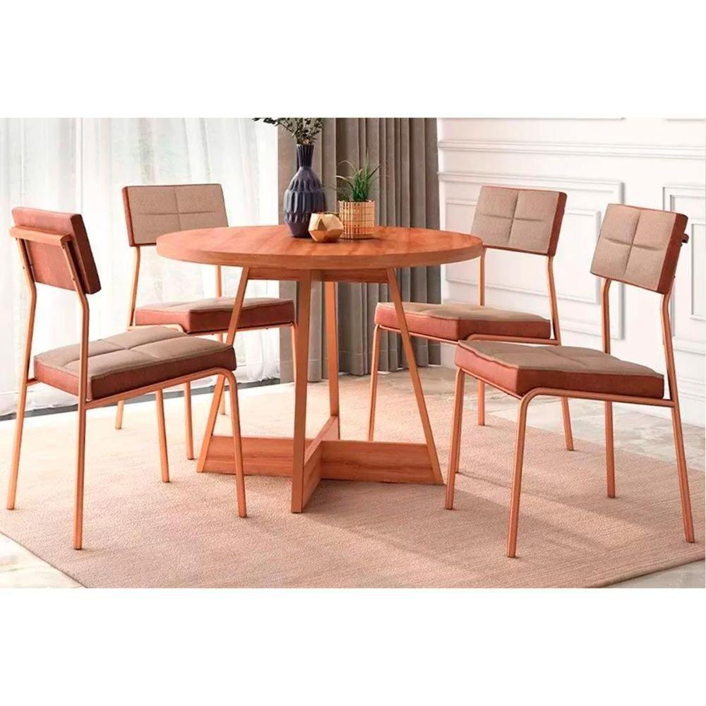 Sala de Jantar Completa Átria 1594 Aço c/ Tampo Madeirado 100cm e 4 Cadeiras Neo Rose/Freijó/Nogal - Rose/Areia - Caramelo - Carraro - 1