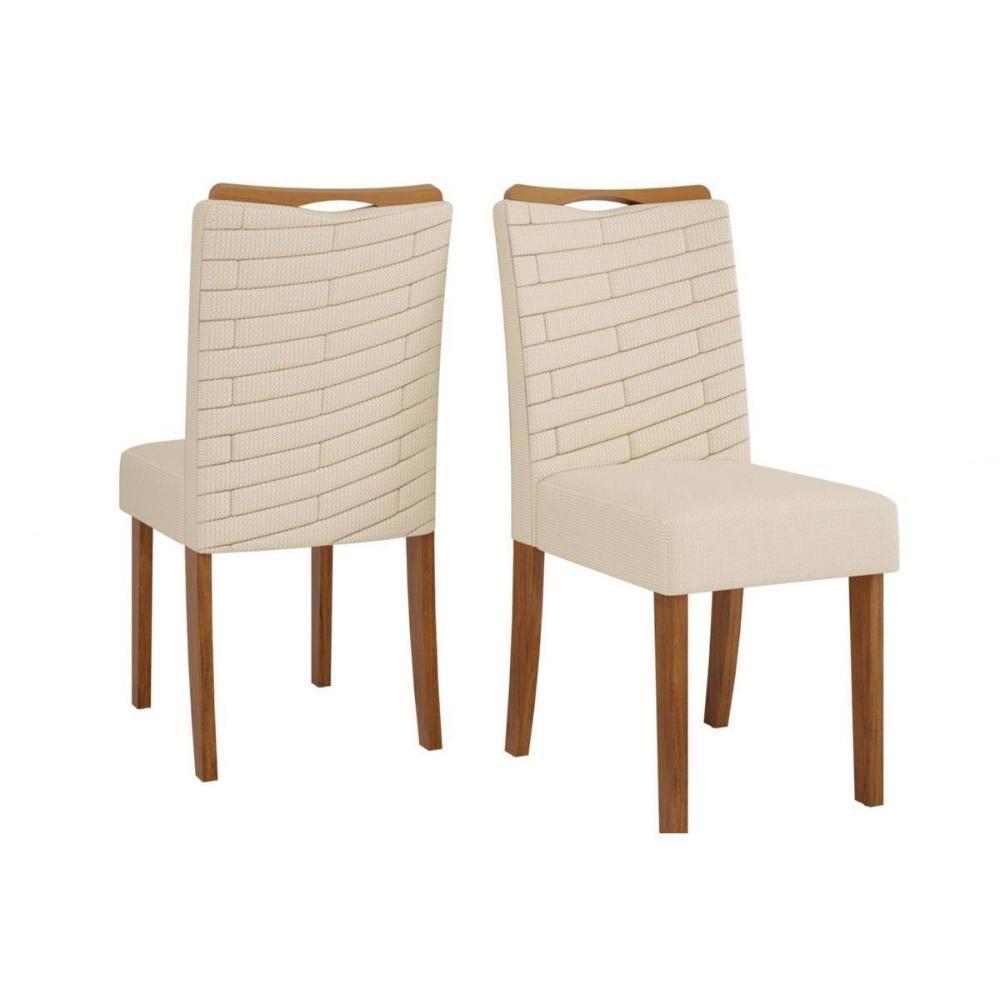 Sala de Jantar Completa Canes Tampo Madeirado c/ Vidro Curvo 170x90cm e 6 Cadeiras Julia Cedro/Off White - Linho Neve - DJ Móveis - 6