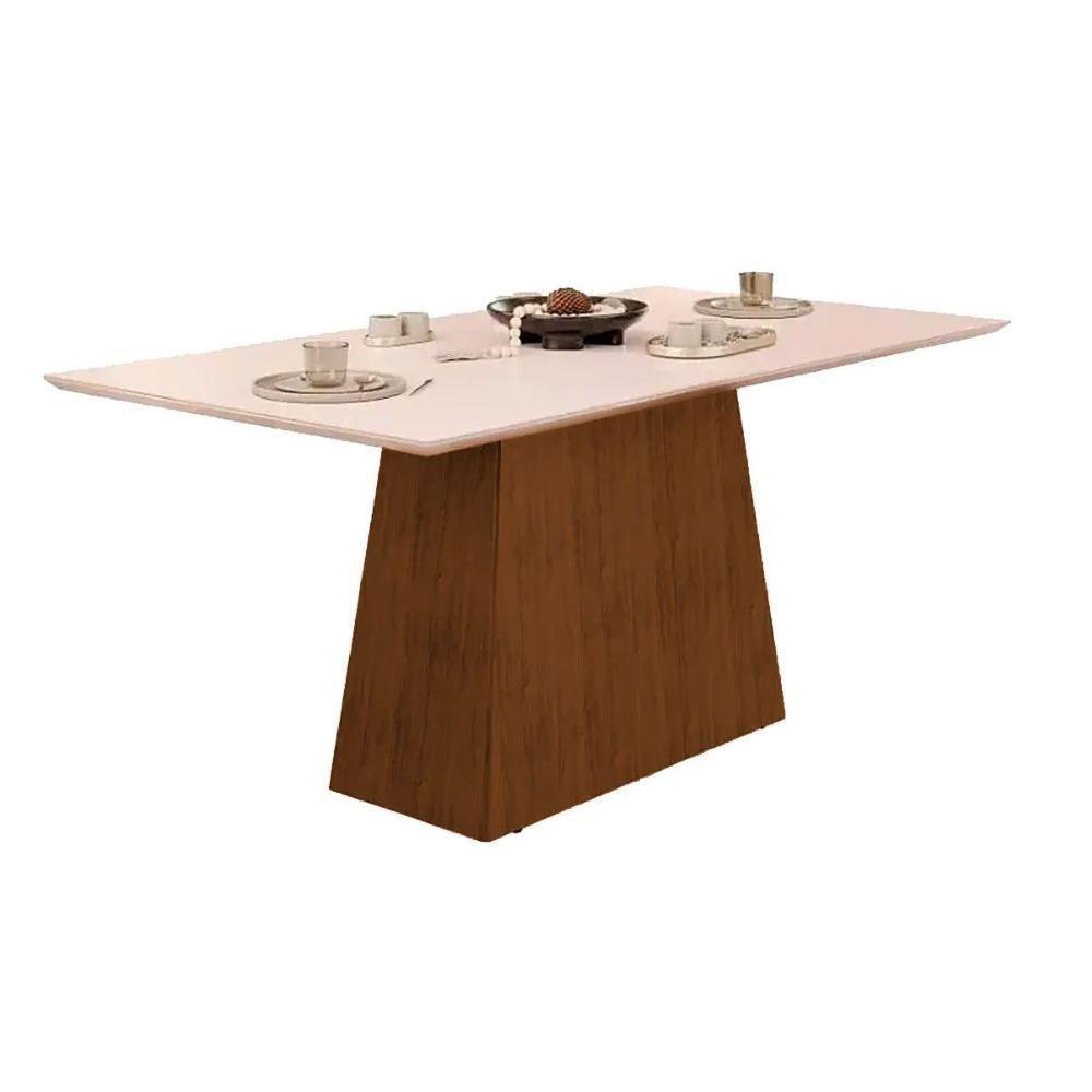 Sala de Jantar Completa Dulce Tampo Madeirado c/ Vidro Reto 180x90cm e 6 Cadeiras Zoe Freijo/Off White - Suede Creme - DJ Móveis - 4