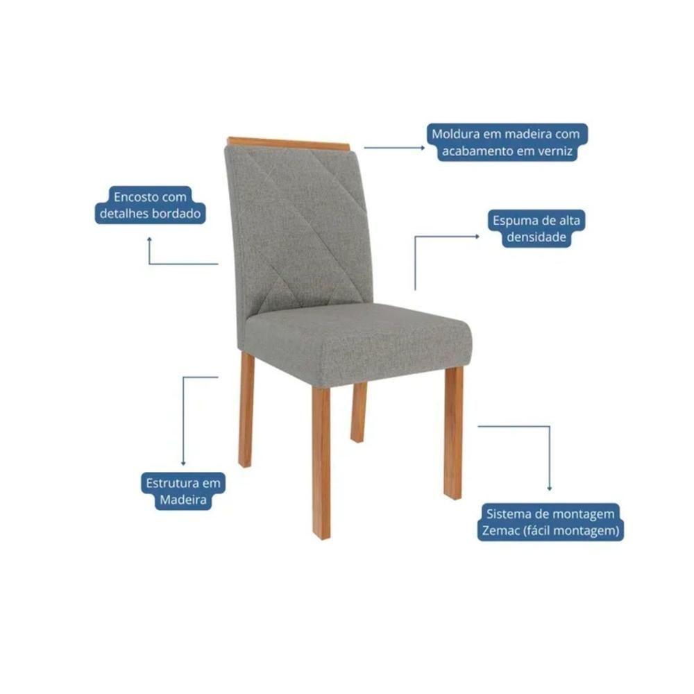 Sala de Jantar Completa Flora c/ Tampo Madeirado c/ Vidro 95x95cm e 4 Cadeiras Fernanda Madeirado/Suede Joli Capuccino - Cimol - 3