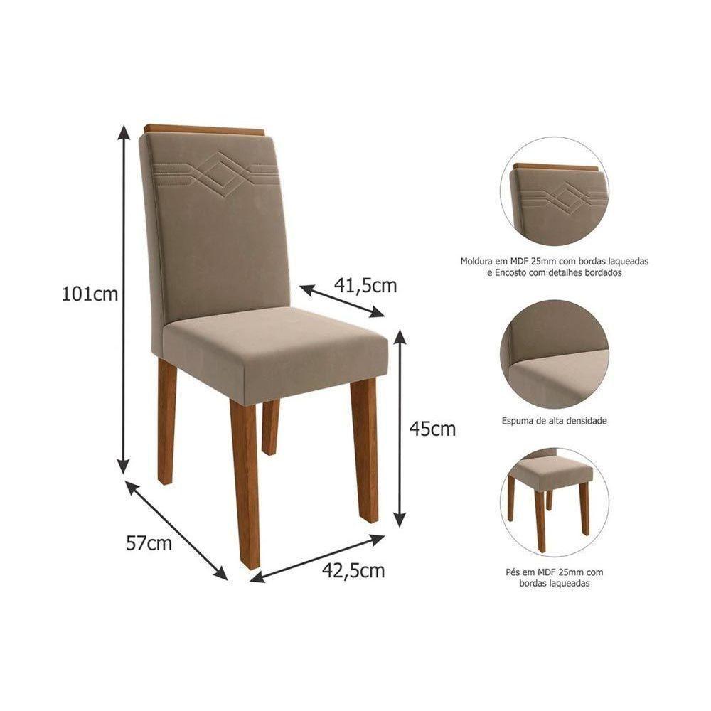 Conjunto Sala de Jantar Patricia c/ Tampo Madeirado c/ Vidro Canto Reto 160x80cm e 6 Cadeiras Taís Savana-Nature-Madeirado/Off White -Velud-Cimol - 5