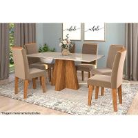Conjunto Sala de Jantar Patricia c/ Tampo Madeirado c/ Vidro Canto Reto 160x80cm e 6 Cadeiras Taís Savana-Nature-Madeirado/Off White -Velud-Cimol - 1