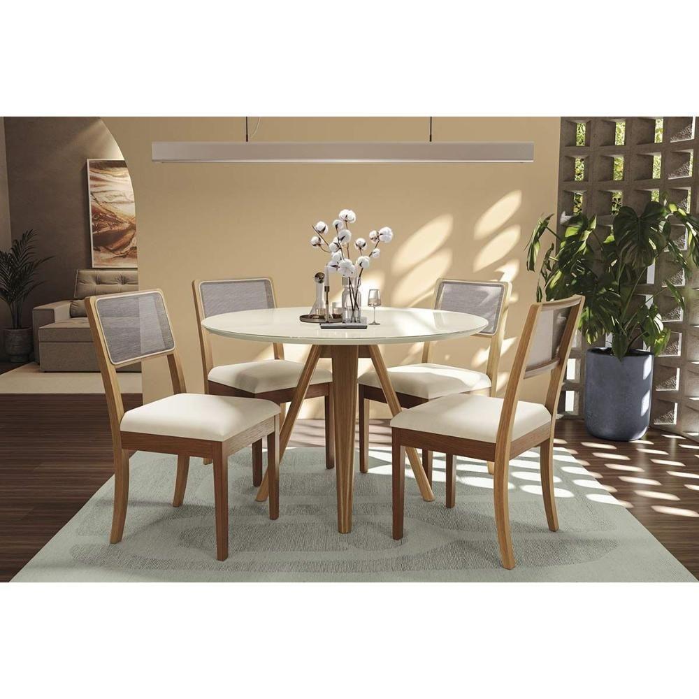 Mesa de Sala Jantar Duna Madeira Maciça c/ Tampo Madeirado c/ Vidro 105x105cm Carvalho/Off White/Vidro Off White - Kappesberg - 2