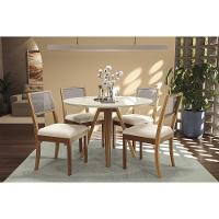 Mesa de Sala Jantar Duna Madeira Maciça c/ Tampo Madeirado c/ Vidro 105x105cm Carvalho/Off White/Vidro Off White - Kappesberg - 2