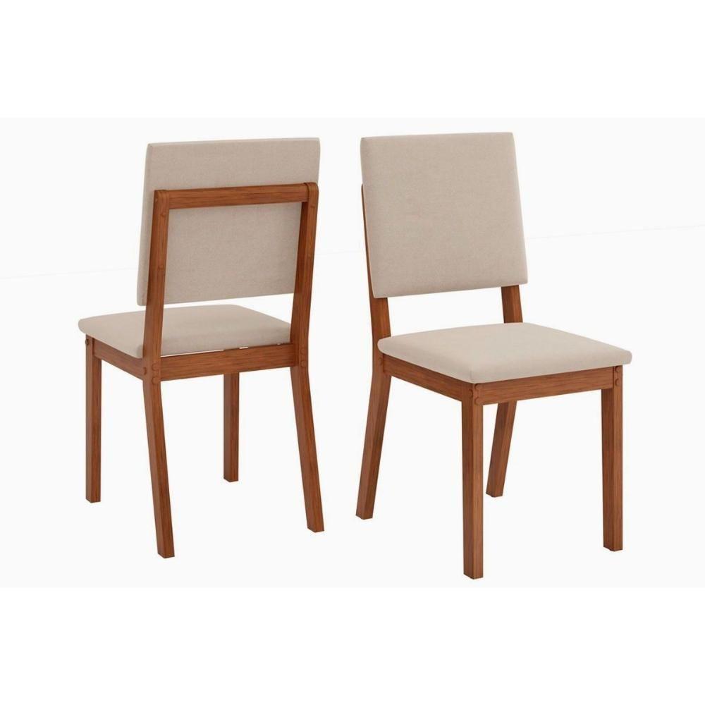 Sala de Jantar Completa Dulce Tampo Madeirado c/ Vidro Reto 180x90cm e 6 Cadeiras Talia Freijo/Off White - Suede Creme - DJ Móveis - 5