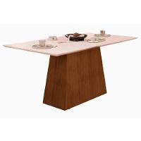 Sala de Jantar Completa Dulce Tampo Madeirado c/ Vidro Reto 180x90cm e 6 Cadeiras Talia Freijo/Off White - Suede Creme - DJ Móveis