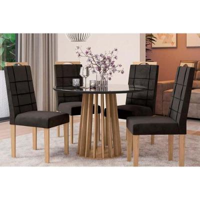 Sala de Jantar Completa Lavanda Tampo Madeirado c/ Vidro 105x105cm e 4 Cadeiras 2CAD150 Nogueira/Preto fosco/Vidro preto - Eucalipto/V - Kappesberg