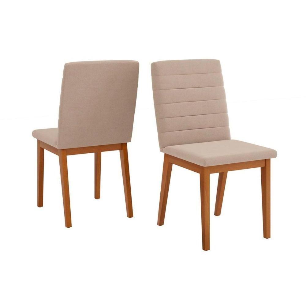 Sala de Jantar Completa Dulce Tampo Madeirado c/ Vidro Reto 180x90cm e 6 Cadeiras Sofia Cedro/Off White - Ipe/Suede Creme - DJ Móveis - 2