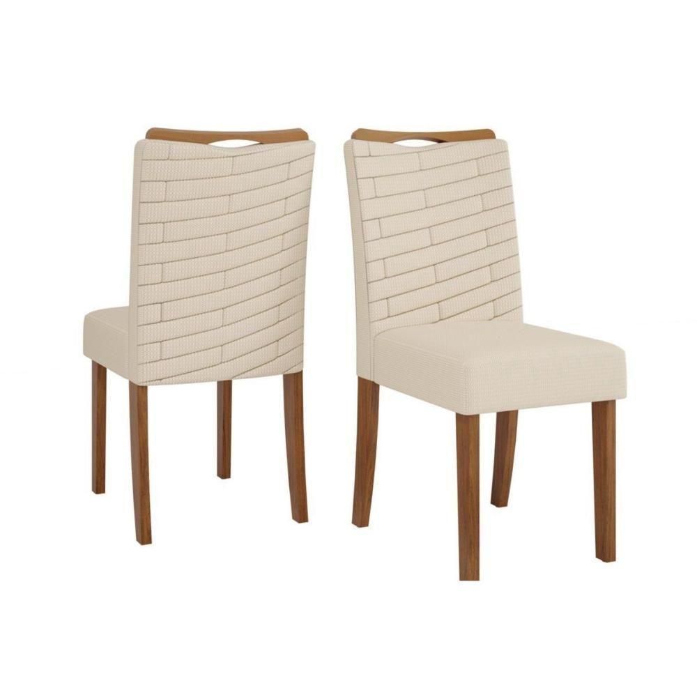 Sala de Jantar Completa Argo Tampo Madeirado c/ Vidro Curvo 136x90cm e 4 Cadeiras Julia Cedro/Off White - Suede Lunar - DJ Móveis - 2