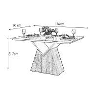 Sala de Jantar Completa Argo Tampo Madeirado c/ Vidro Curvo 136x90cm e 4 Cadeiras Julia Cedro/Off White - Suede Lunar - DJ Móveis