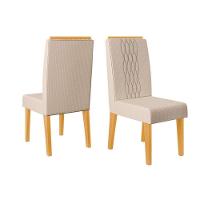 Sala de Jantar Completa Celeste Tampo Madeirado c/ Vidro Curvo 120x90cm e 4 Cadeiras Lia Cedro/Off White - Suede Kraft - DJ Móveis - 3