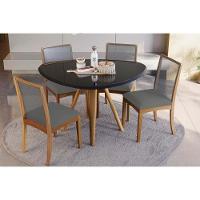 Sala de Jantar Completa Duna Tampo Madeirado c/ Vidro 135x105cm e 4 Cadeiras Lara Carvalho/Preto fosco/Vidro preto - Linho Cinza - Kappesberg - 1