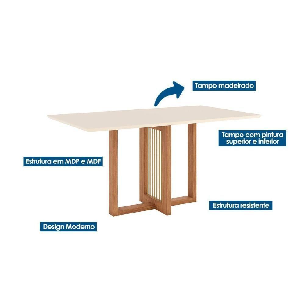 Sala de Jantar Completa Natalí c/ Tampo Madeirado Reto s/ Vidro 160x90cm e 6 Cadeiras Milla Nature/Veludo Light Linho - Henn - 9