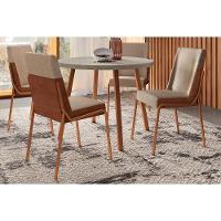 Sala de Jantar Completa Stellar 1599 Aço c/ Tampo Madeirado 100cm e 4 Cadeiras Hug Rose/Petra - Rose/Areia -  Caramelo - Carraro - 1