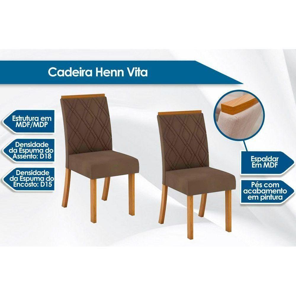 Sala de Jantar Completa Natalí c/ Tampo Madeirado c/ Vidro Reto 120x80cm e 4 Cadeiras Vita Nature/Suede Light Bege - Henn - 8