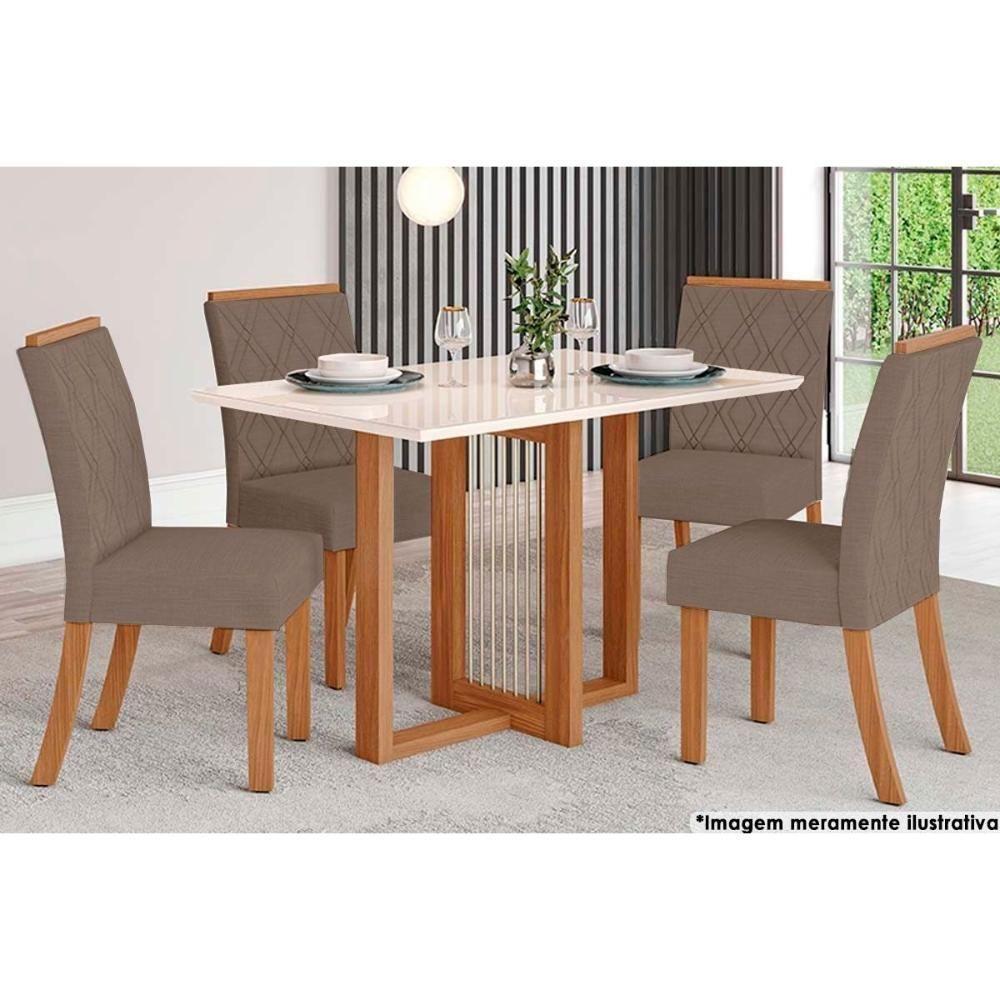 Sala de Jantar Completa Natalí c/ Tampo Madeirado c/ Vidro Reto 120x80cm e 4 Cadeiras Vita Nature/Suede Light Bege - Henn - 10