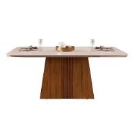 Sala de Jantar Completa Italia Tampo Madeirado c/ Vidro Curvo 170x90cm e 4 Cadeiras Zoe Freijo/Off White - Suede Moca - DJ Móveis - 6