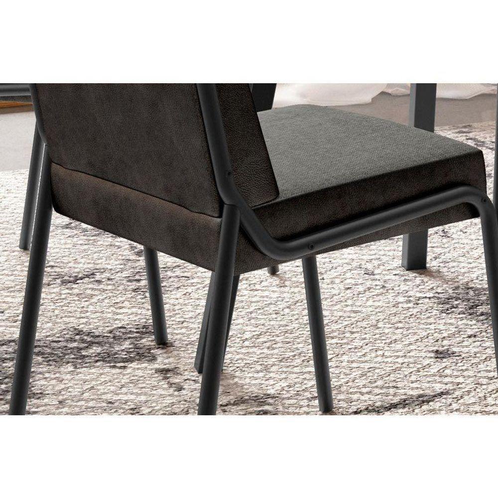 Sala de Jantar Completa Stellar 1599 Aço c/ Tampo Madeirado 100cm e 4 Cadeiras Hug Preto/Nogal - Preto/Grafite - Preto - Carraro - 4