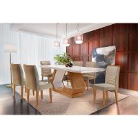 Sala de Jantar Completa Alvorada Tampo Madeirado c/ Vidro Canto Reto 180x90cm e 6 Cadeiras Londrina Imbuia/Off White - Suede Capuccino - Rufato - 1