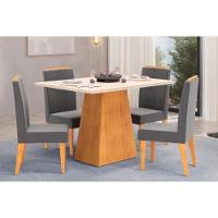 Sala de Jantar Completa Dulce Tampo Madeirado c/ Vidro Reto 120x90cm e 4 Cadeiras Lia Cedro/Off White - Suede Lunar - DJ Móveis - 1