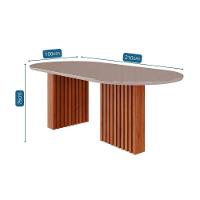 Sala de Jantar Completa Ester Tampo Madeirado Oval c/ Vidro 210x100cm e 6 Cadeiras Fernanda Cinamomo/Off White - Nature-Madeirado/Linho Be - Cimol