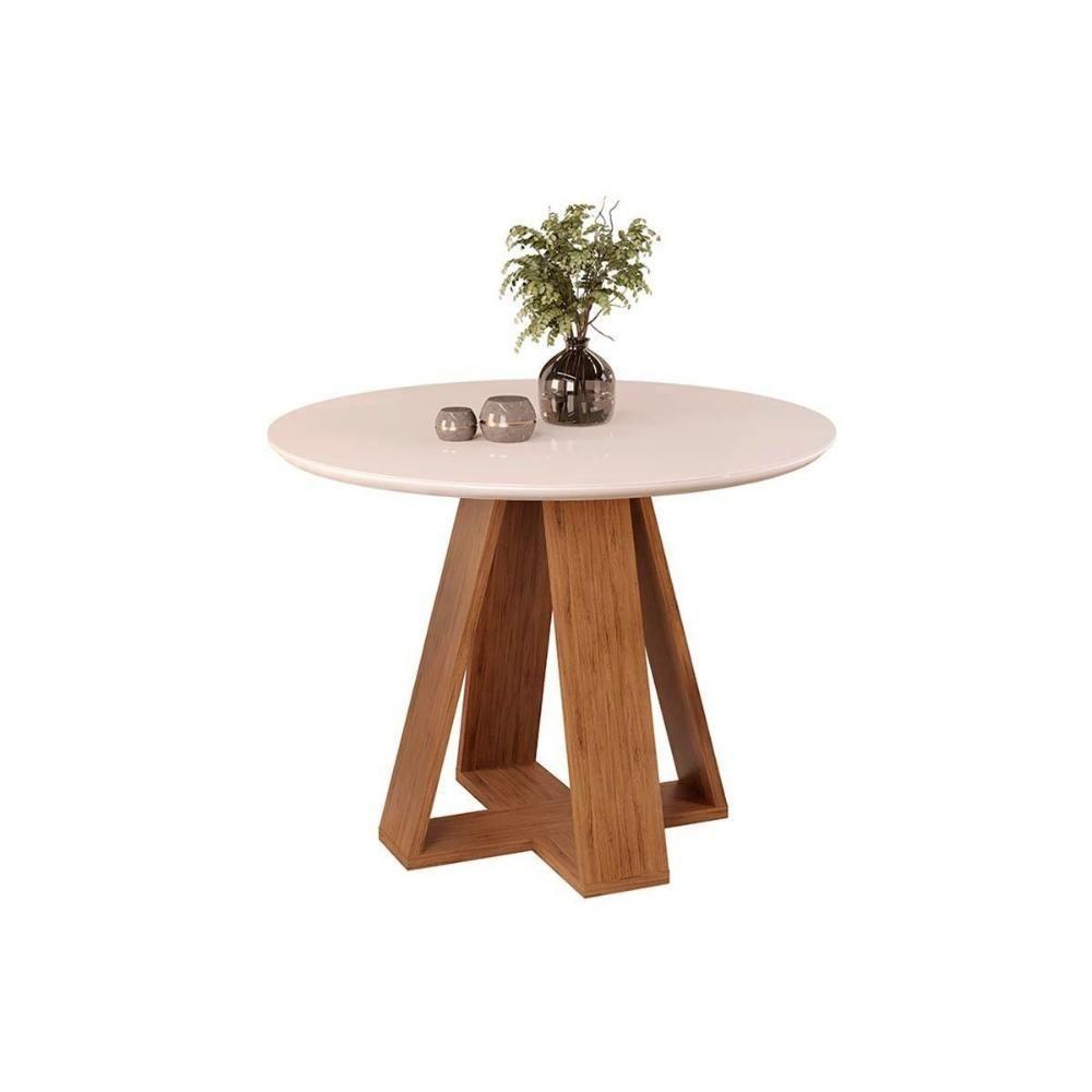 Sala de Jantar Completa Celeste Tampo Madeirado c/ Vidro Redondo 103x103cm e 4 Cadeiras Lia Cedro/Off White - Suede Kraft - DJ Móveis - 6