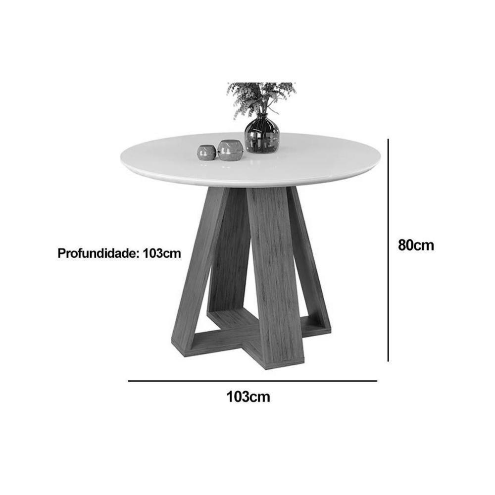 Sala de Jantar Completa Celeste Tampo Madeirado c/ Vidro Redondo 103x103cm e 4 Cadeiras Julia Freijo/Off White - Linho Neve - DJ Móveis - 3