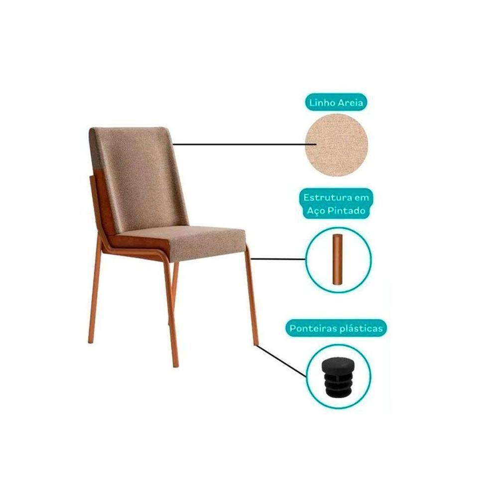 Sala de Jantar Completa Ariel Menor 1602 Tampo Madeirado c/ Vidro 120x80cm e 4 Cadeiras Hug Rose/Off White - Rose/Areia - Caramelo - Carraro - 4