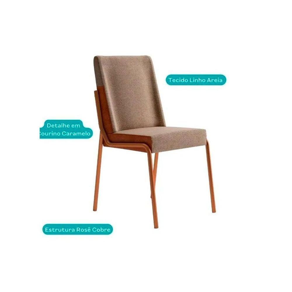 Sala de Jantar Completa Ariel Menor 1602 Tampo Madeirado c/ Vidro 120x80cm e 4 Cadeiras Hug Rose/Off White - Rose/Areia - Caramelo - Carraro - 5