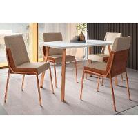 Sala de Jantar Completa Ariel Menor 1602 Tampo Madeirado c/ Vidro 120x80cm e 4 Cadeiras Hug Rose/Off White - Rose/Areia - Caramelo - Carraro - 1