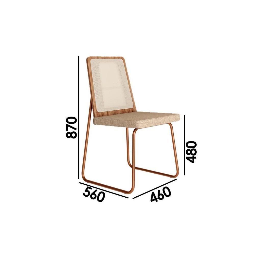 Sala de Jantar Completa Ariel Maior 1601 Tampo Madeirado c/ Vidro 160x80cm e 6 Cadeiras Wood Rose/Gelo/Off White - Rose/Freijo Tela/Linho - Carraro - 4