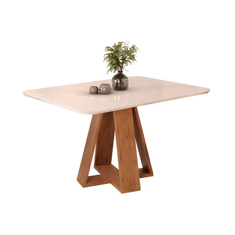 Sala de Jantar Completa Celeste Tampo Madeirado c/ Vidro Curvo 120x90cm e 4 Cadeiras Lia Cedro/Off White - Suede Lunar - DJ Móveis - 6