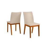 Sala de Jantar Completa Canes Tampo Madeirado c/ Vidro Curvo 170x90cm e 6 Cadeiras Vitória Cedro/Off White - Ipe/Linho Neve - DJ Móveis - 6