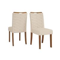 Sala de Jantar Completa Italia Tampo Madeirado c/ Vidro 120x90cm e 4 Cadeiras Julia Cedro/Off White - Linho Neve - DJ Móveis - 5