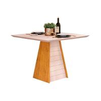 Sala de Jantar Completa Fler Tampo Madeirado c/ Vidro 90x90cm e 4 Cadeiras Jade Cedro/Off White - Suede Kraft - DJ Móveis - 6