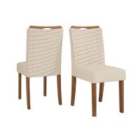 Sala de Jantar Completa Argo Tampo Madeirado c/ Vidro Curvo 136x90cm e 4 Cadeiras Julia Cedro/Off White - Suede Kraft - DJ Móveis - 2