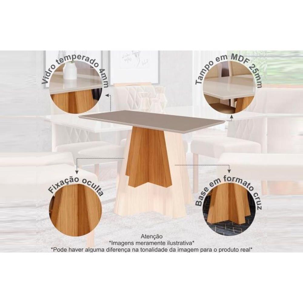 Sala de Jantar Completa Patricia c/ Tampo Madeirado c/ Vidro Canto Reto 160x80cm e 6 Cadeiras Nicole Savana/Nature/Suede Capuccino - Cimol - 7