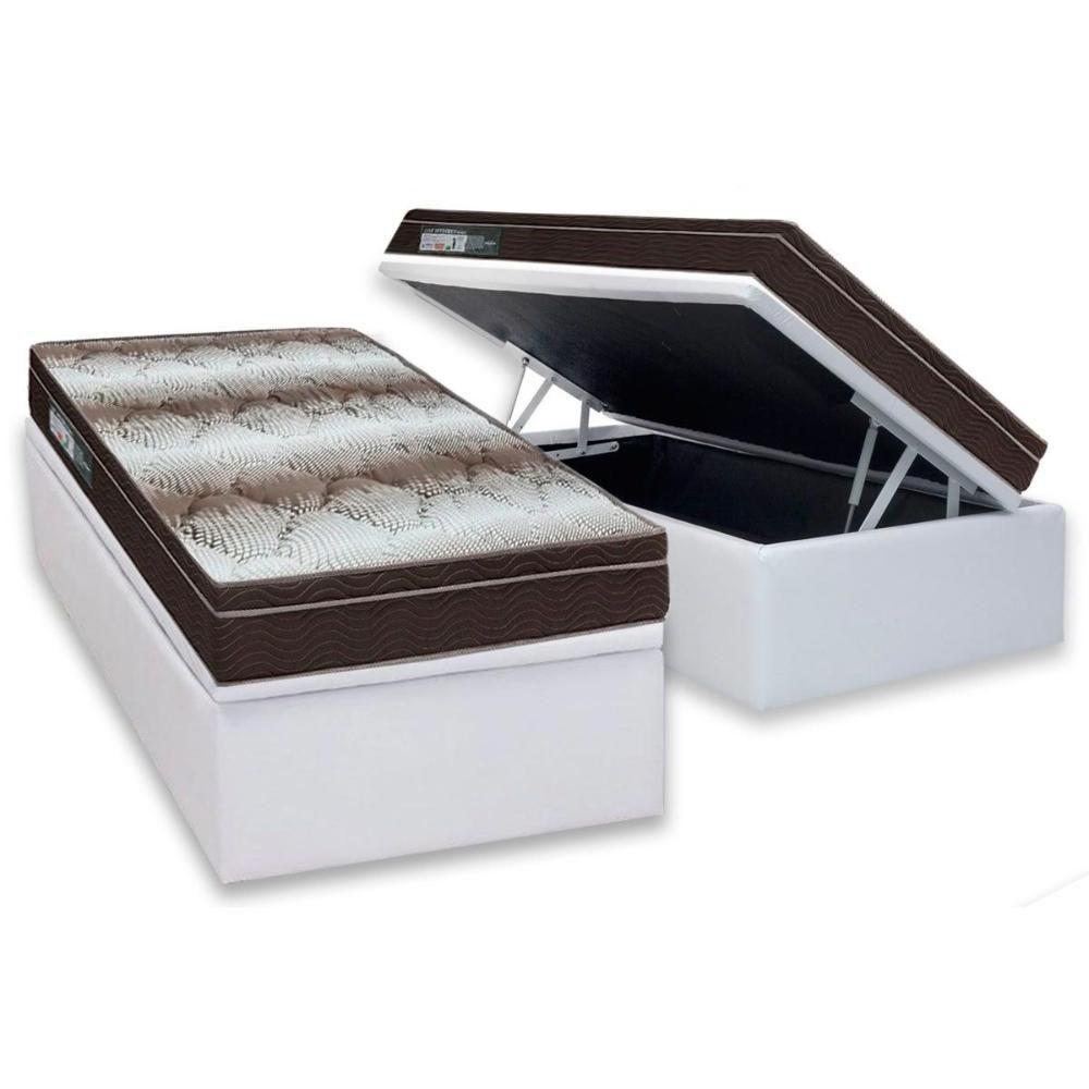 Cama Box Baú Solteiro: Colchão Anatômico Ortobom Ortopédico Light + Base CRC Courano White(88x188) - 1