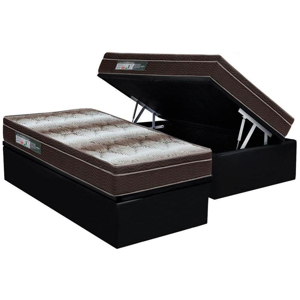 Cama Box Baú Solteiro: Colchão Anatômico Ortobom Ortopédico Light + Base CRC Suede Black(88x188) - 1