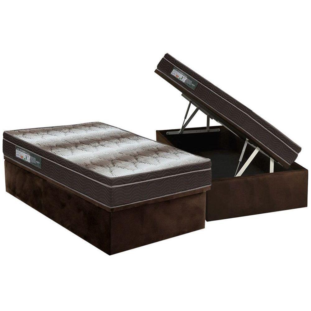 Cama Box Baú Solteiro: Colchão Anatômico Ortobom Ortopédico Light + Base CRC Suede Brown(88x188) - 1