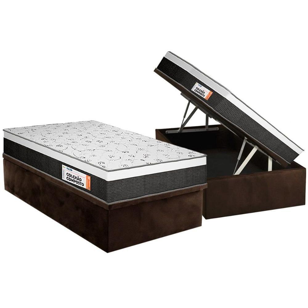 Cama Box Baú Solteiro: Colchão Anatômico Plumatex Falcon Ultra Firme + Base CRC Suede Brown(88x188) - 1