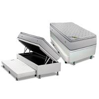 Cama Box Baú c/Auxiliar Solteiro: Colchão Molas Luckspuma MasterPocket Luck Spring + Box CRC Courano Branco(88x188) - 1