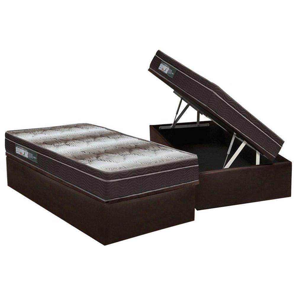 Cama Box Baú Solteiro: Colchão Anatômico Ortobom Ortopédico Light + Base CRC Courano Brown(88x188) - 1