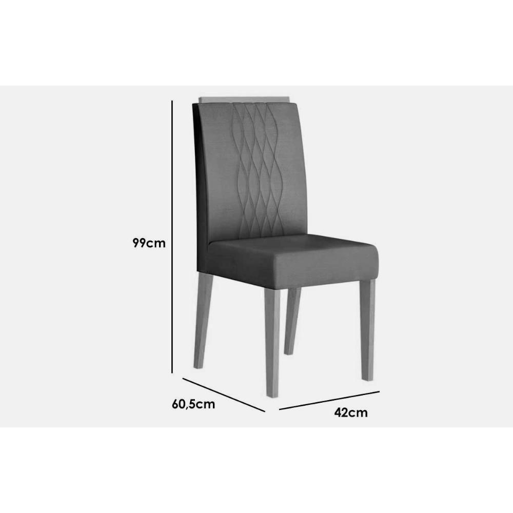 Sala de Jantar Completa Rubi Tampo Madeirado c/ Vidro Curvo 170x90cm e 6 Cadeiras Lia Cedro/Off White/Off White - Suede Kraft - DJ Móveis - 7