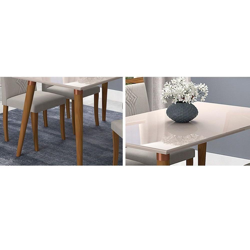 Sala de Jantar Completa Adele Madeira Maciça c/ Tampo Madeirado c/ Vidro 130x80cm e 4 Cadeiras Maia Cinamomo/Suede Gengibre Bege - Cimol - 9