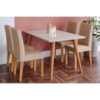 Sala de Jantar Completa Adele Madeira Maciça c/ Tampo Madeirado c/ Vidro 130x80cm e 4 Cadeiras Maia Cinamomo/Suede Gengibre Bege - Cimol - 1