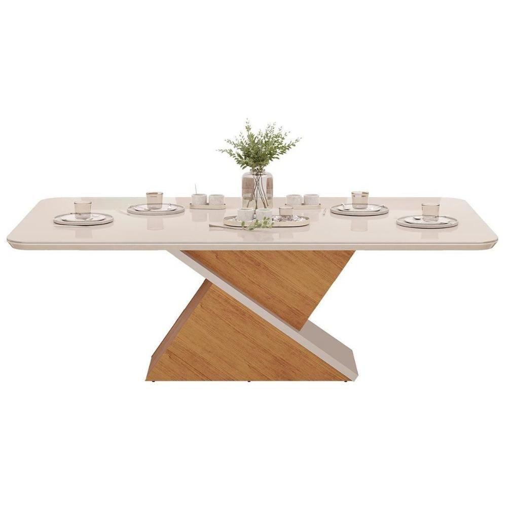 Sala de Jantar Completa Zafira Tampo Madeirado c/ Vidro Curvo 200x100cm e 8 Cadeiras Jade Off White - Freijo/Suede Kraft - DJ Móveis - 5