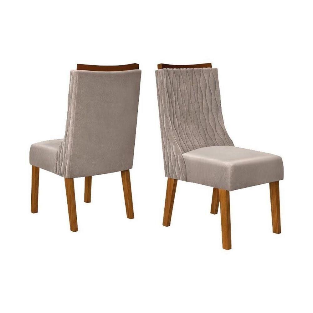 Sala de Jantar Completa Zafira Tampo Madeirado c/ Vidro Curvo 200x100cm e 8 Cadeiras Jade Off White - Freijo/Suede Kraft - DJ Móveis - 6