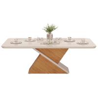 Sala de Jantar Completa Zafira Tampo Madeirado c/ Vidro Curvo 200x100cm e 8 Cadeiras Jade Off White - Freijo/Suede Kraft - DJ Móveis - 5