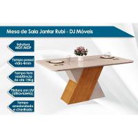 Sala de Jantar Completa Rubi c/ Tampo Madeirado c/ Vidro 170x90cm e 6 Cadeiras Ondina Freijo/Off White/Off White - Suede Moca - DJ Móveis - 3